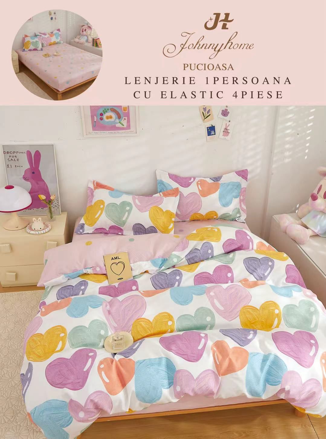 Комплект единично спално бельо с ластик 4 части T60-17