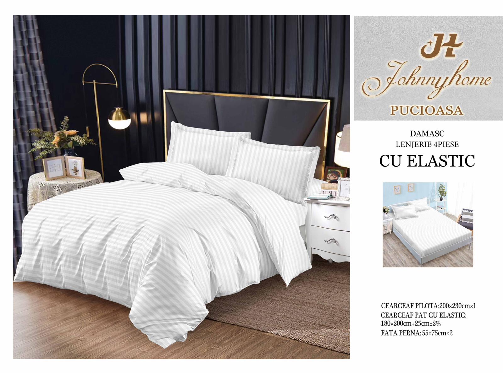 Двоен спален комплект памук райе с ластик- 4 части A3-16