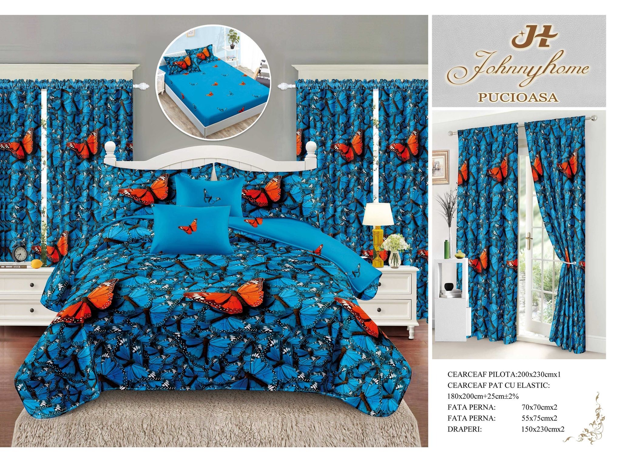 Единично спално бельо с ластик - 8 части със завеси SPE-22