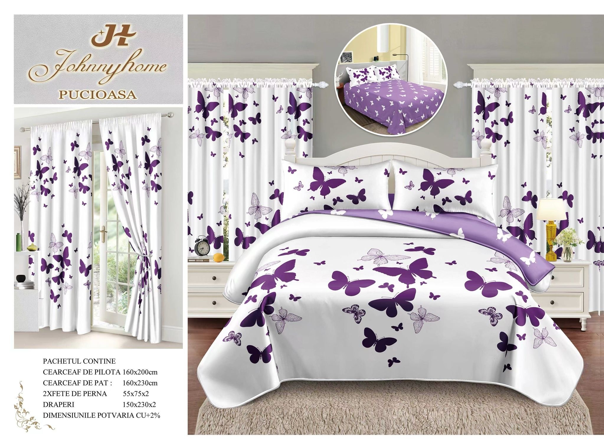 Единично спално бельо - 8 части със завеси SP-02