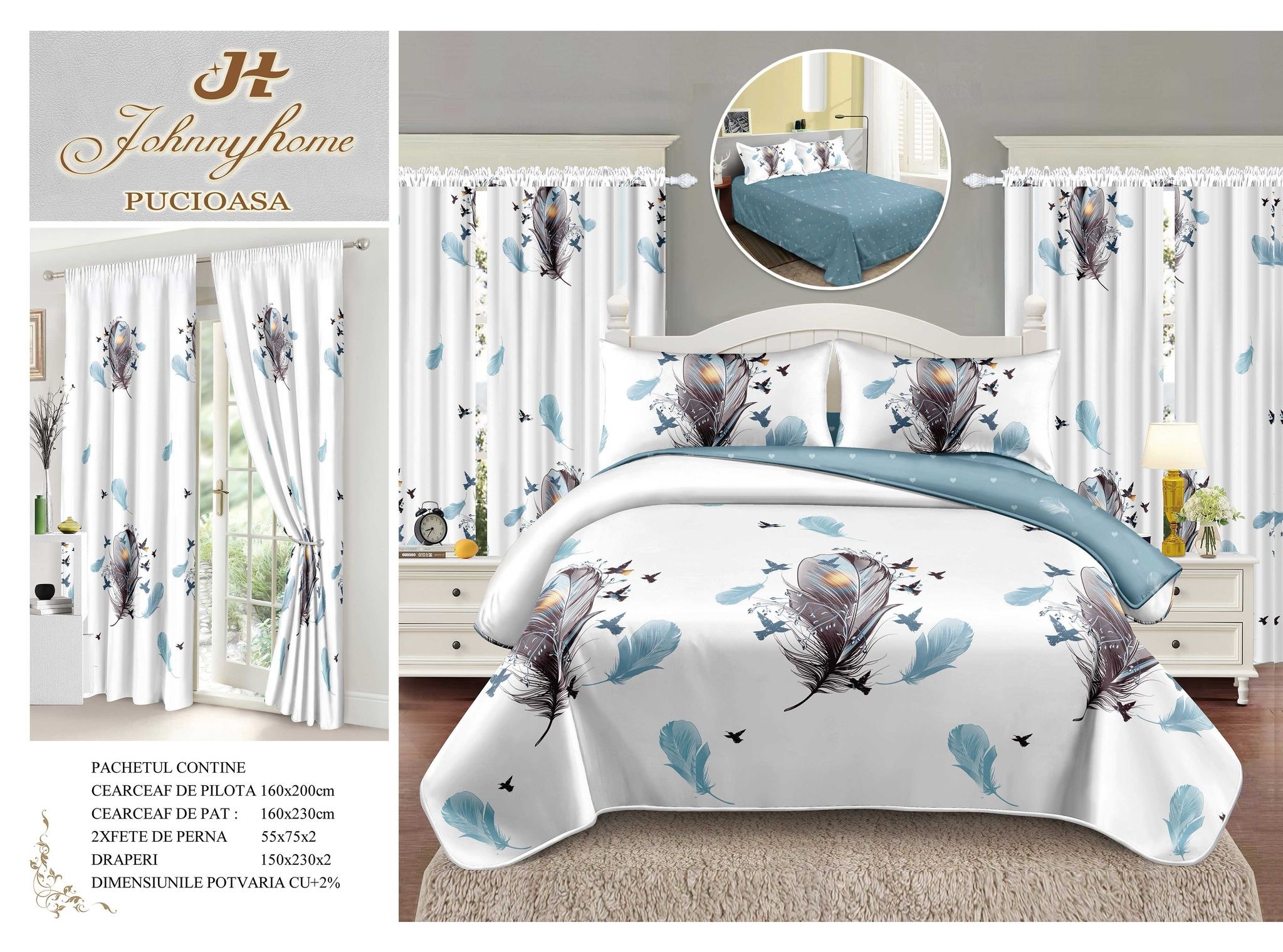 Единично спално бельо - 8 части със завеси SP-06