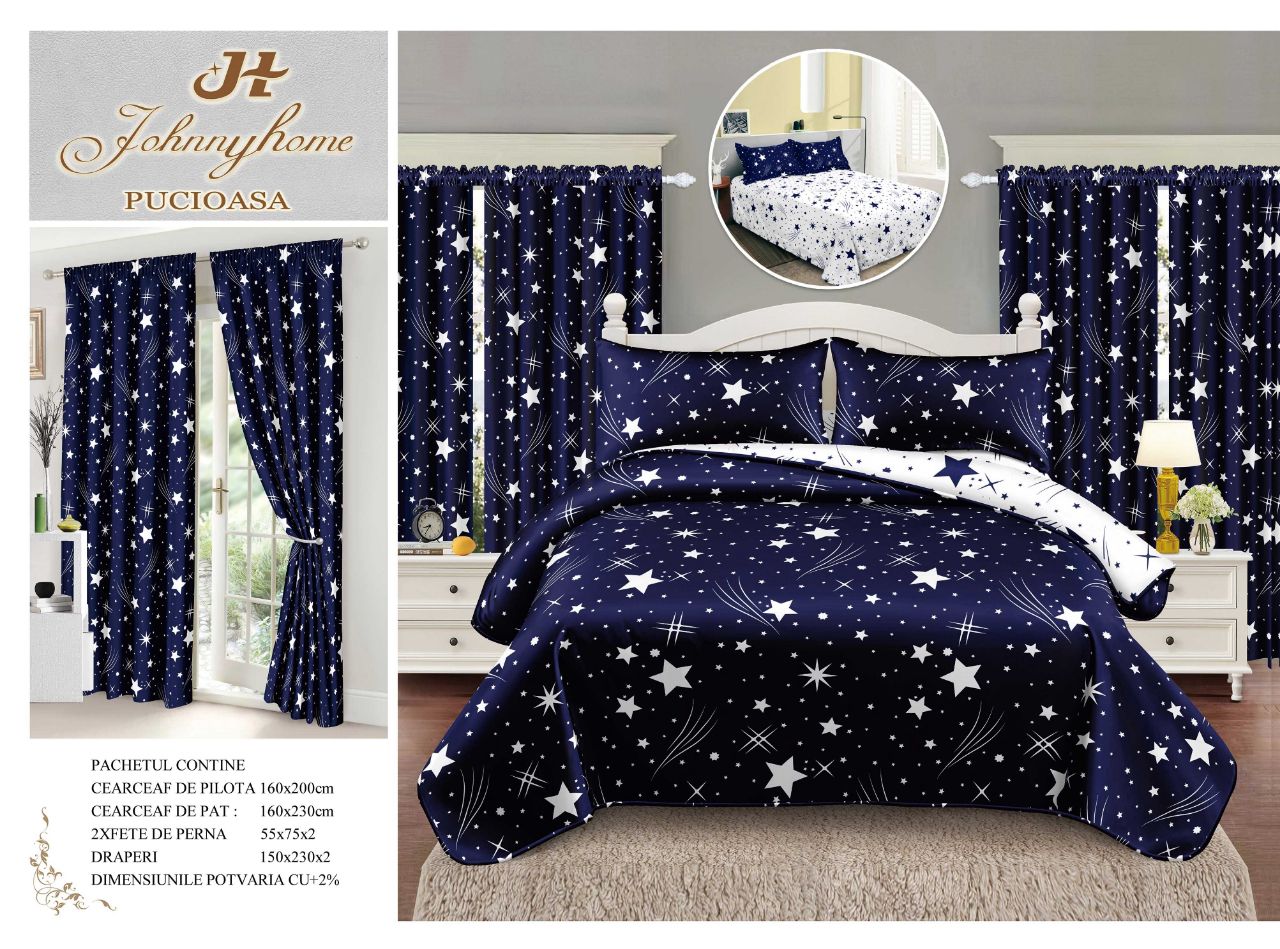 Единично спално бельо - 8 части със завеси SP-07