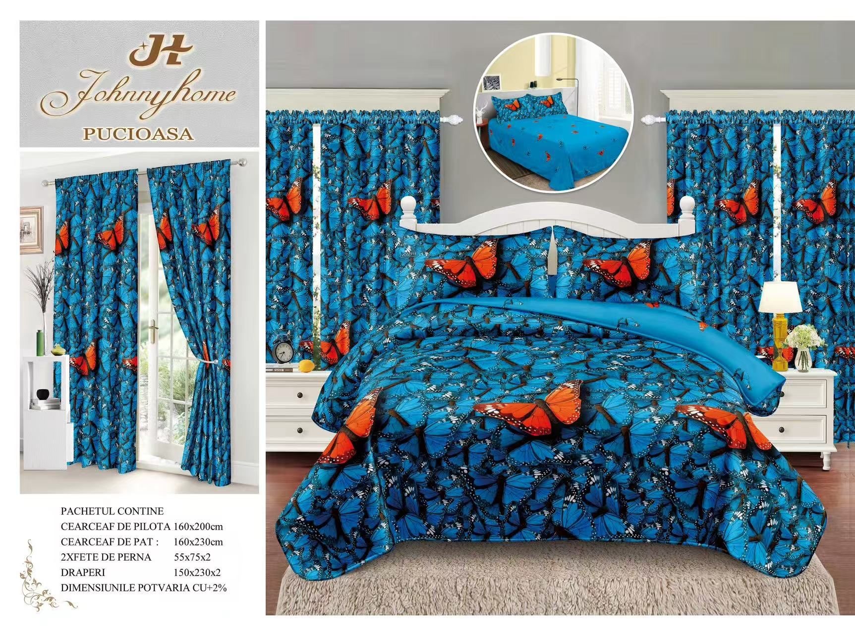 Единично спално бельо - 8 части със завеси SP-22