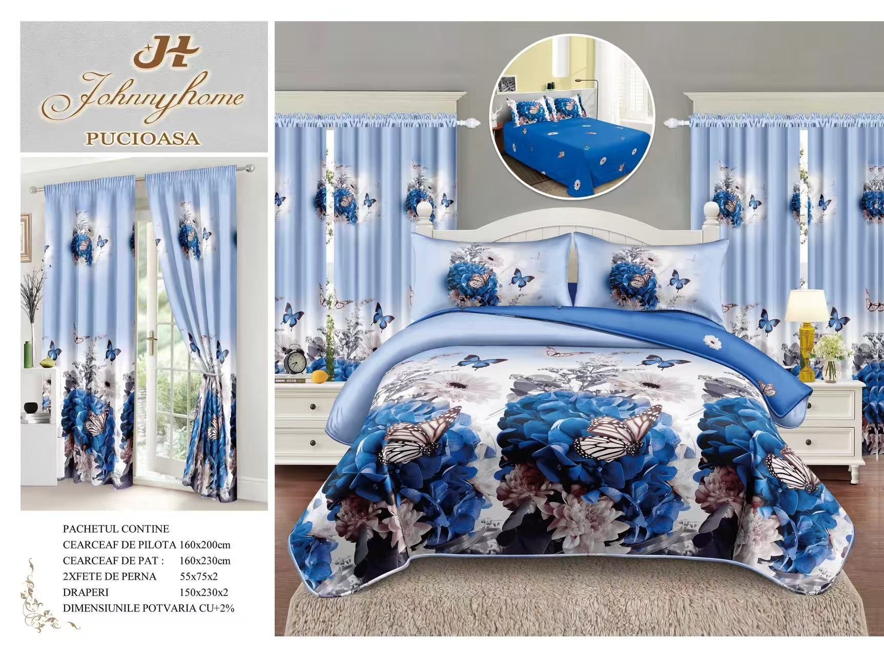 Единично спално бельо - 8 части със завеси SP-24