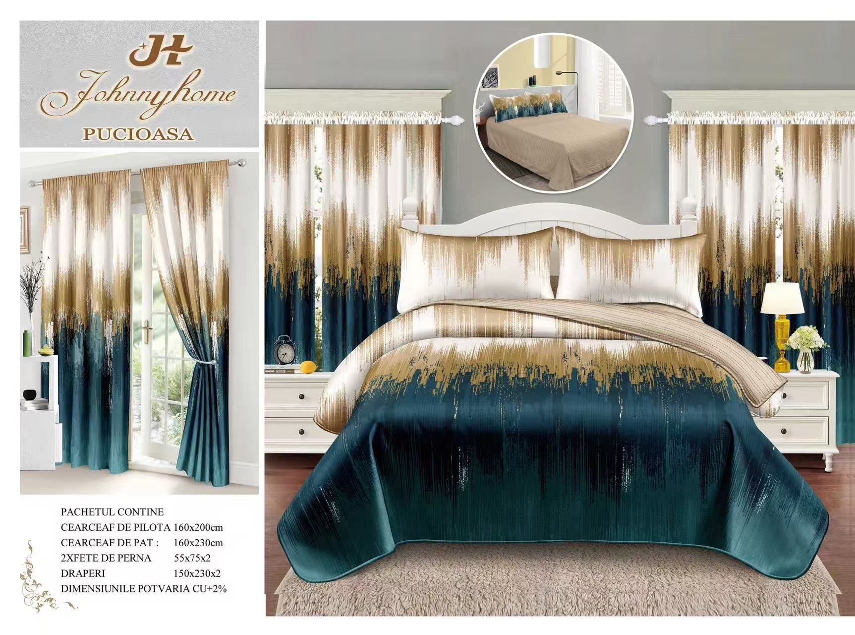 Единично спално бельо - 8 части със завеси SP-25