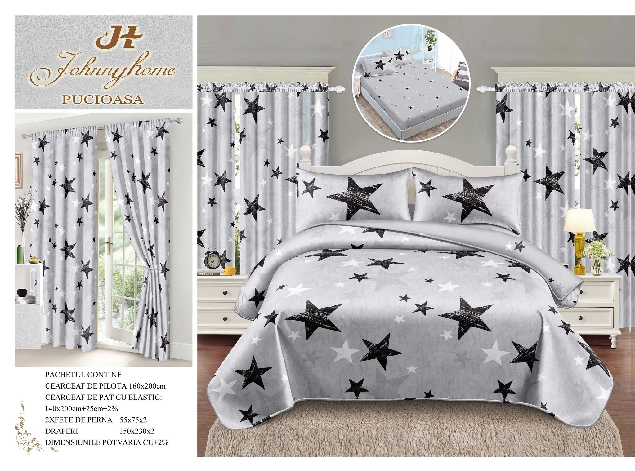 Единично спално бельо с ластик - 8 части със завеси SPE-10