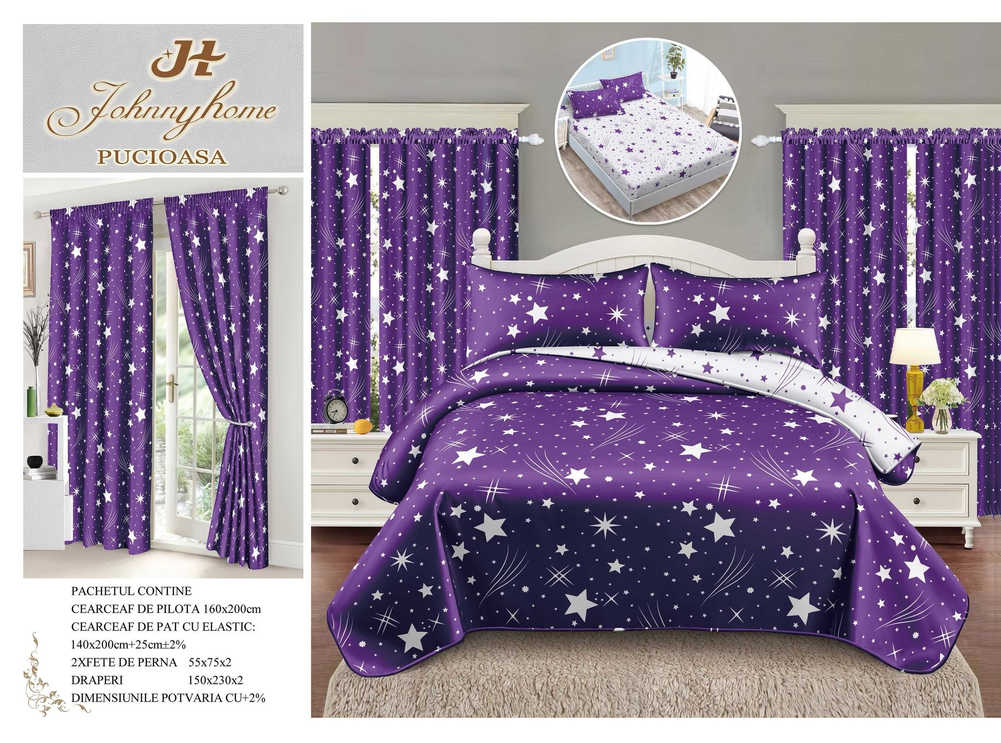 Единично спално бельо с ластик - 8 части със завеси SPE-17