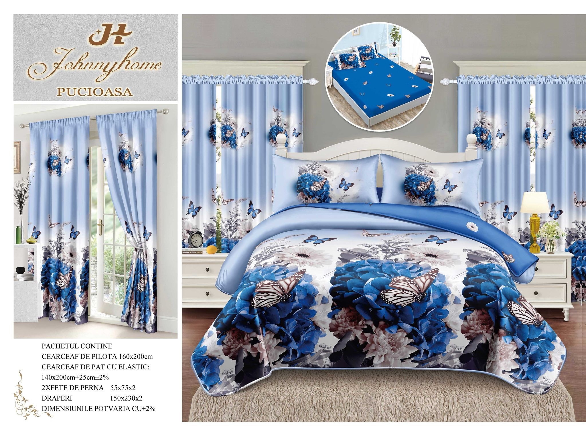 Единично спално бельо с ластик - 8 части със завеси SPE-24