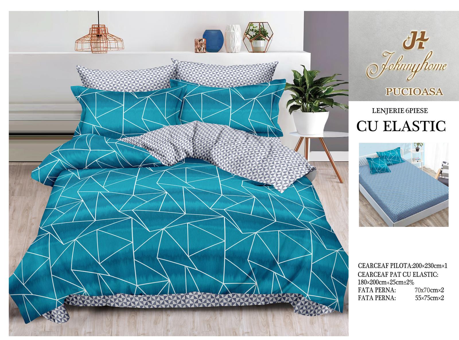 Спално бельо 6 части с ластик 100% памук T309