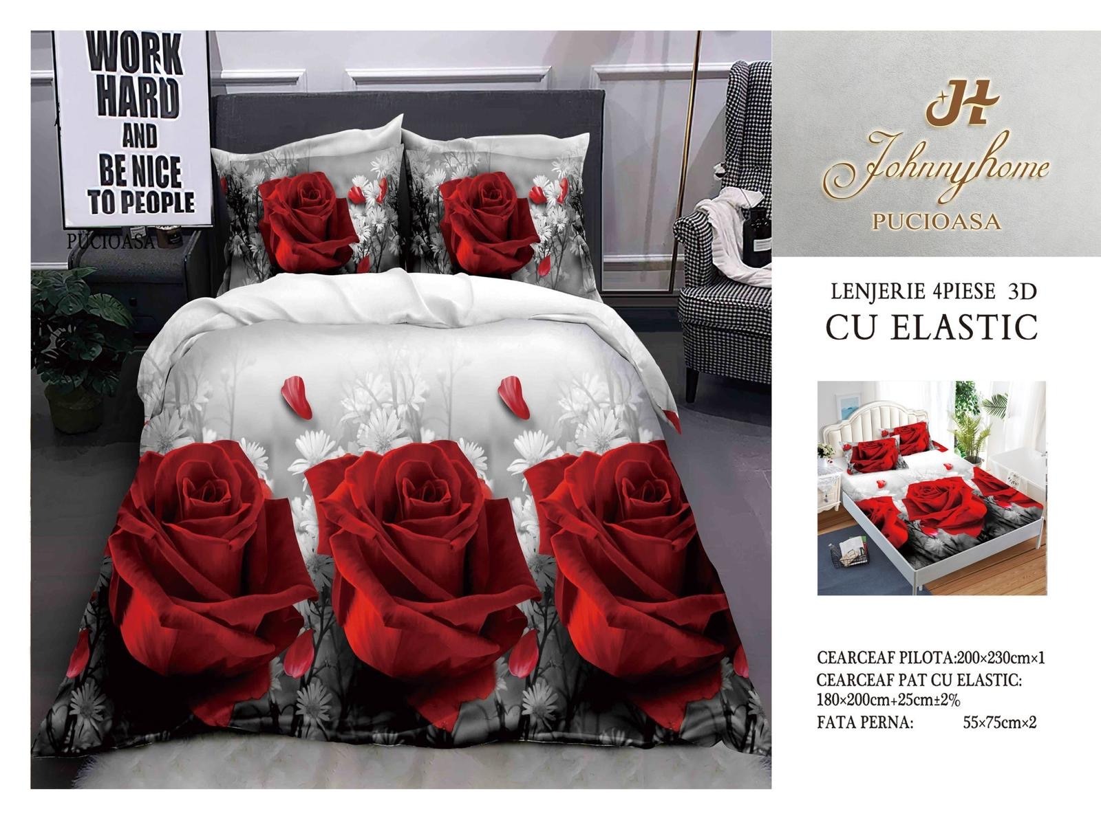 3D Спално бельо 4 части с ластик 80% памук 20% полиестер - BT-06