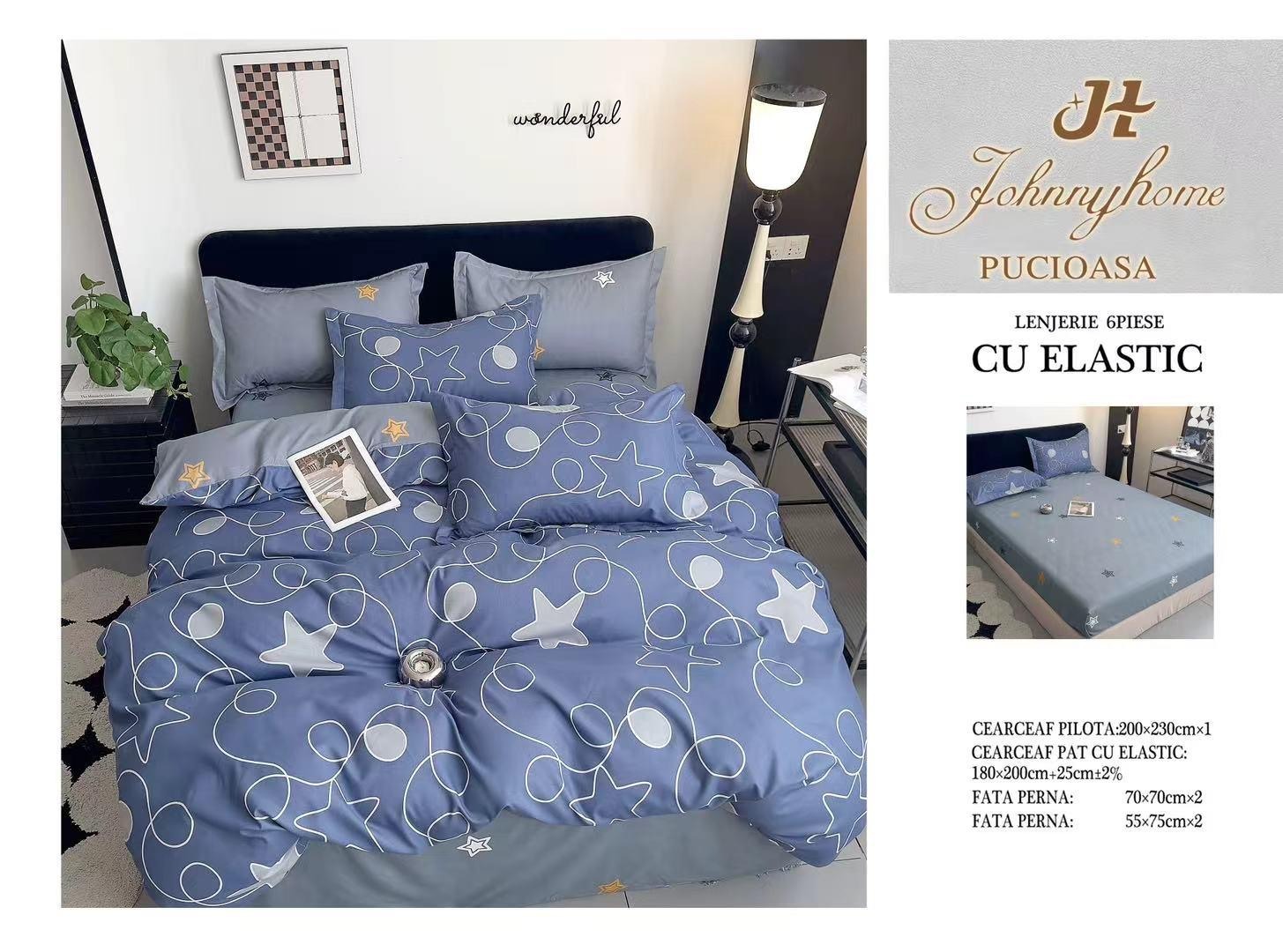 Спално бельо 6 части с ластик 100% памук T313