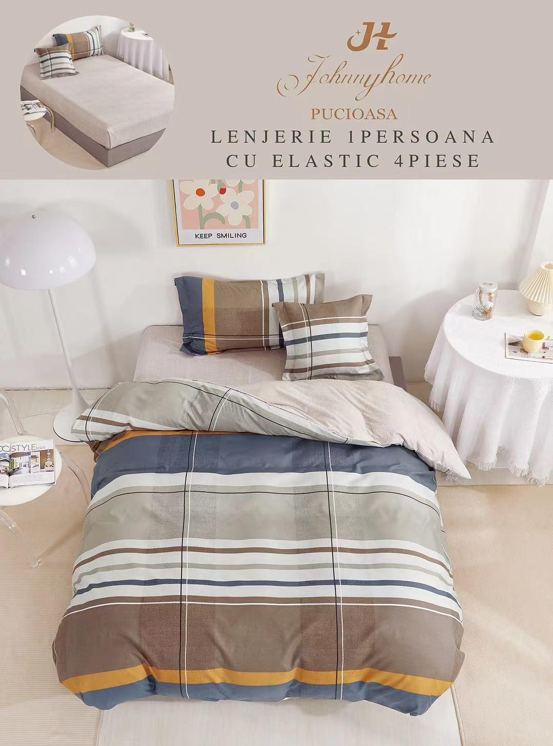 Спално бельо 4 части с ластик 100% памук T60-112