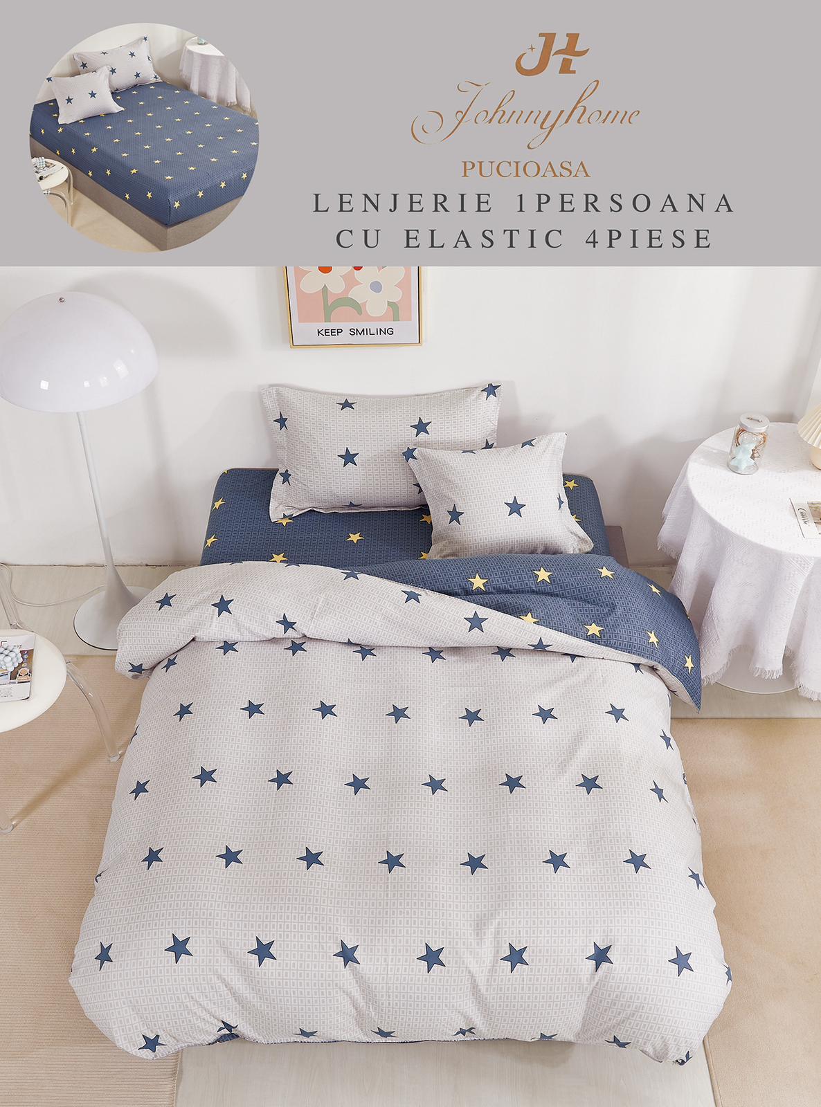 Спално бельо 4 части с ластик 100% памук T60-93