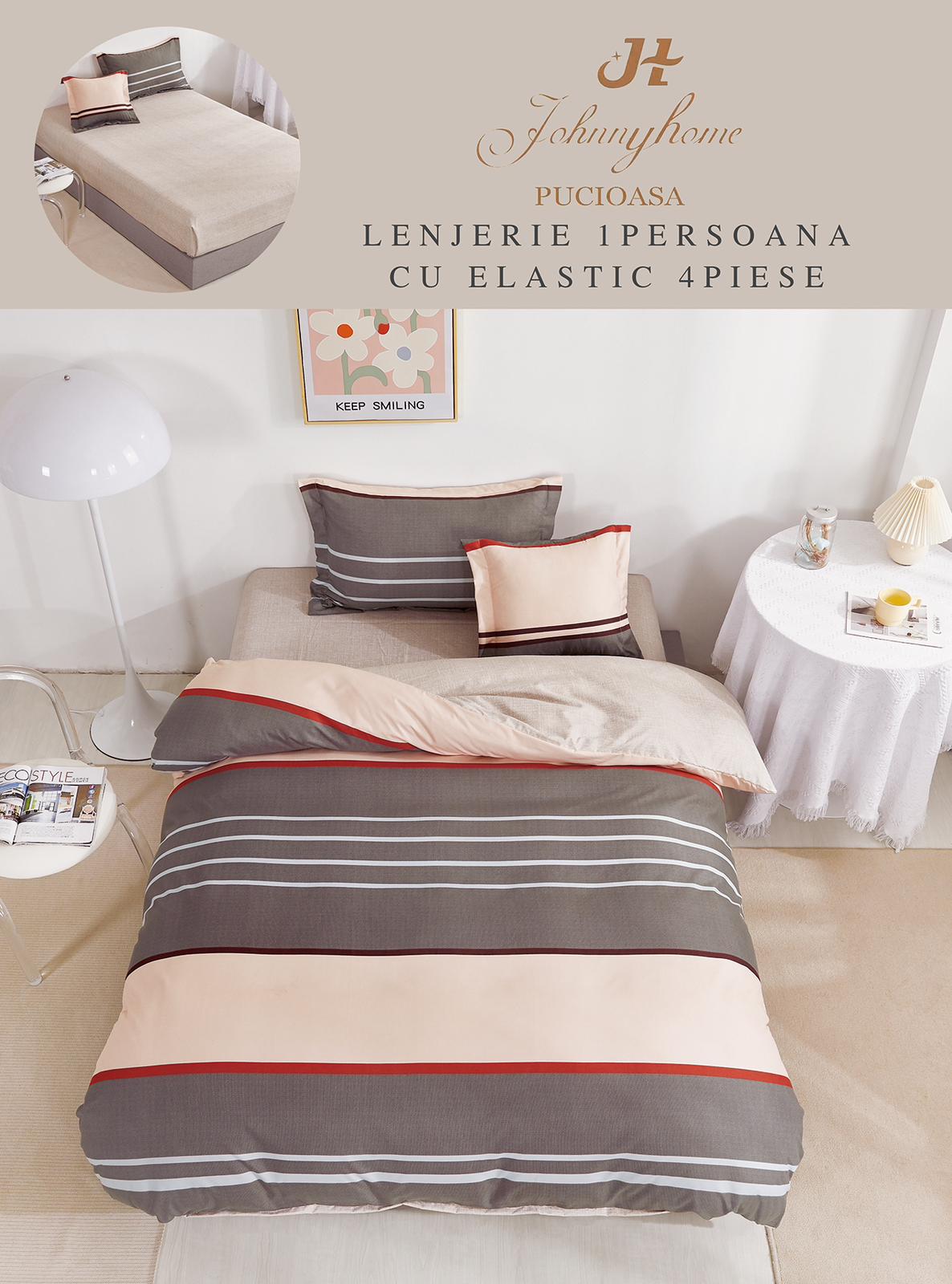 Спално бельо 4 части с ластик 100% памук T60-94