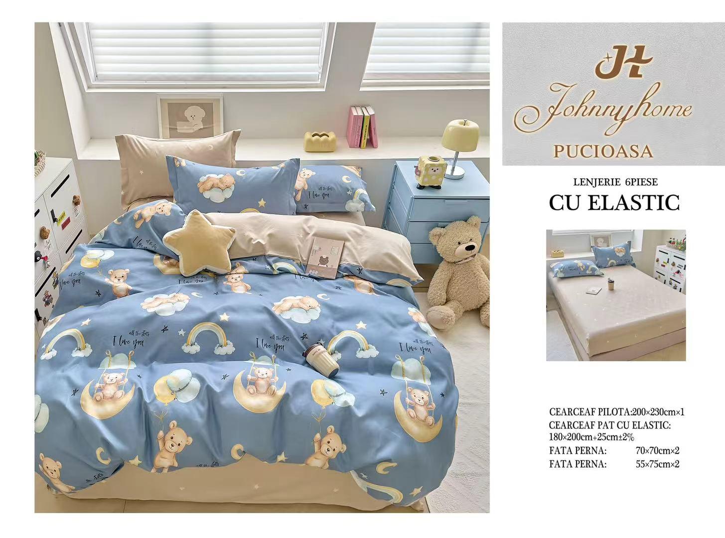 Спално бельо 6 части с ластик 100% памук T310