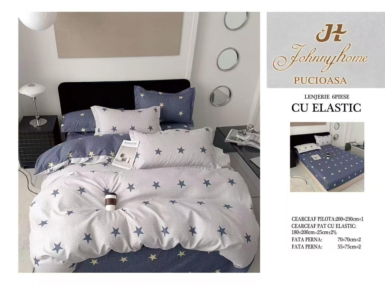 Спално бельо 6 части с ластик 100% памук T317