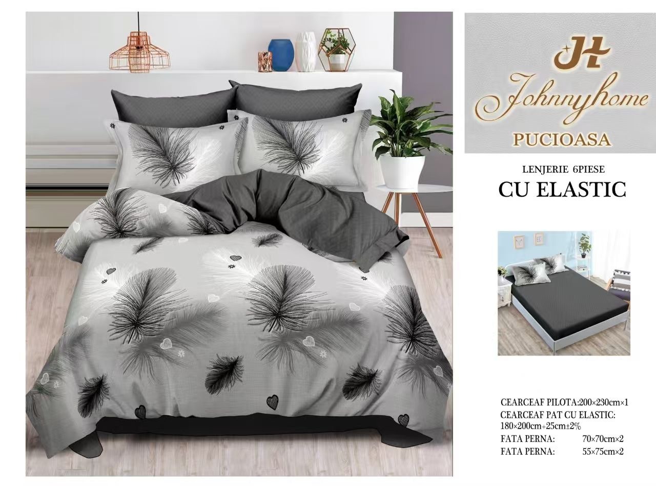 Спално бельо 6 части с ластик 100% памук T318