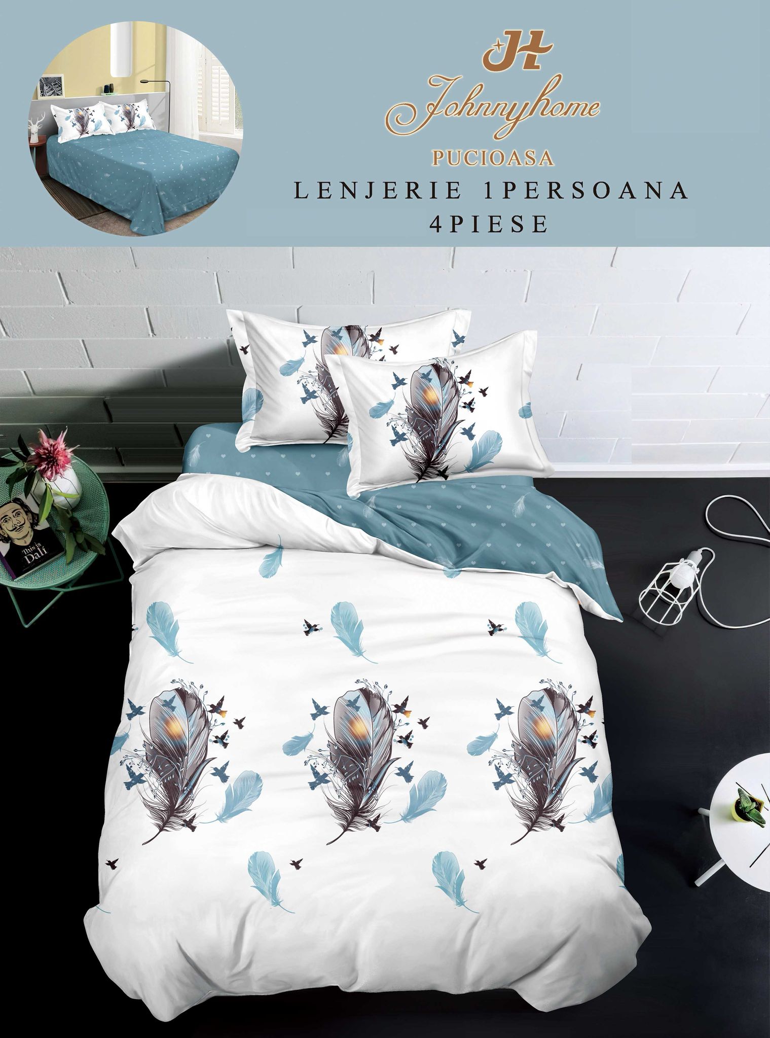 Комплект единично спално бельо 100% памук 4 части Y60-136